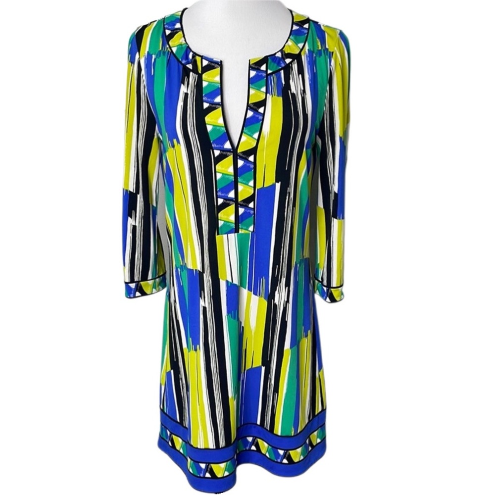 BCBGMAXAZRIA 3/4 Sleeve Geometric Print Casual Shift Dress